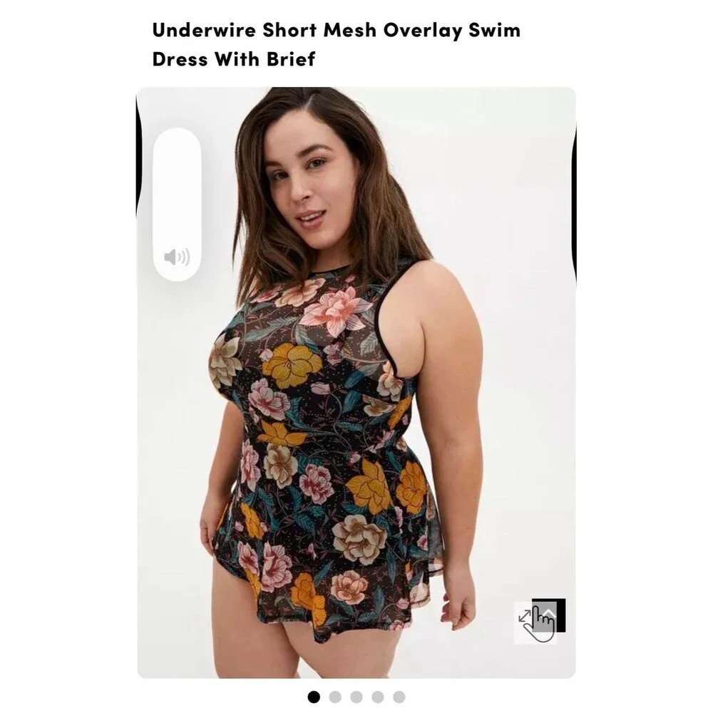 Torrid size 3 black yellow floral underwire mesh overlay swim dress